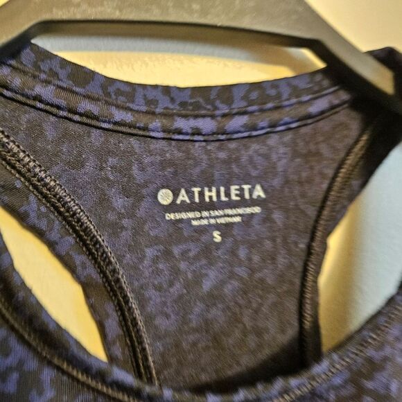 Athleta Shanti Crop Jacquard Racerback Tank Top Black and Blue Small - Picture 2 of 7